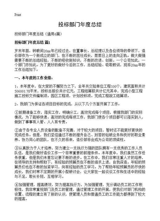 投标部门年度总结