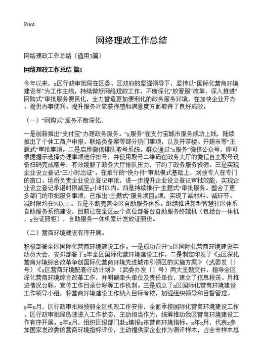 网络理政工作总结