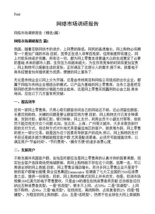 网络市场调研报告