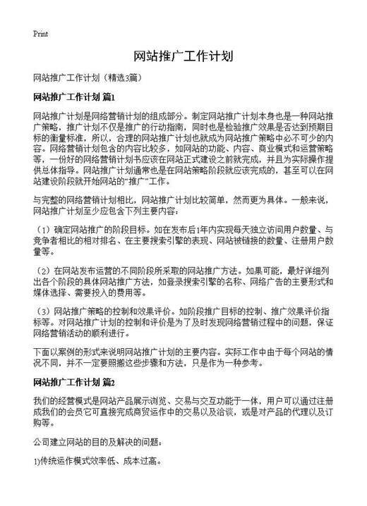 网站推广工作计划