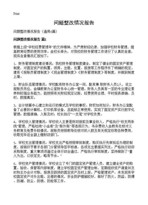 问题整改情况报告