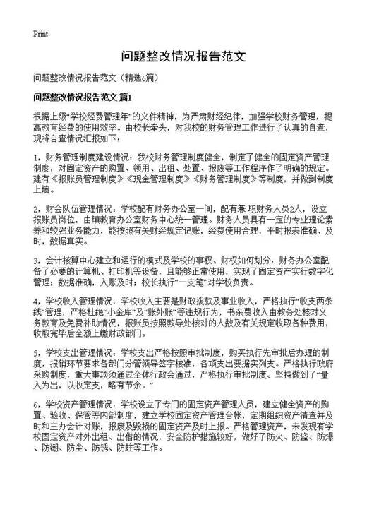 问题整改情况报告范文