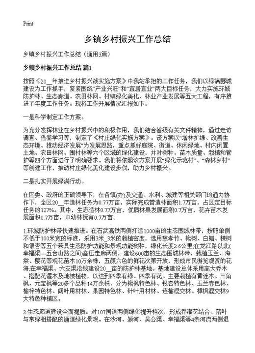 乡镇乡村振兴工作总结