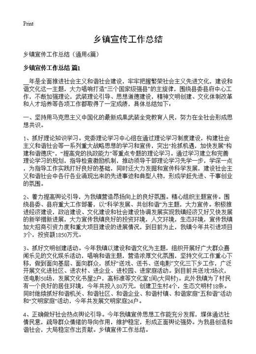 乡镇宣传工作总结