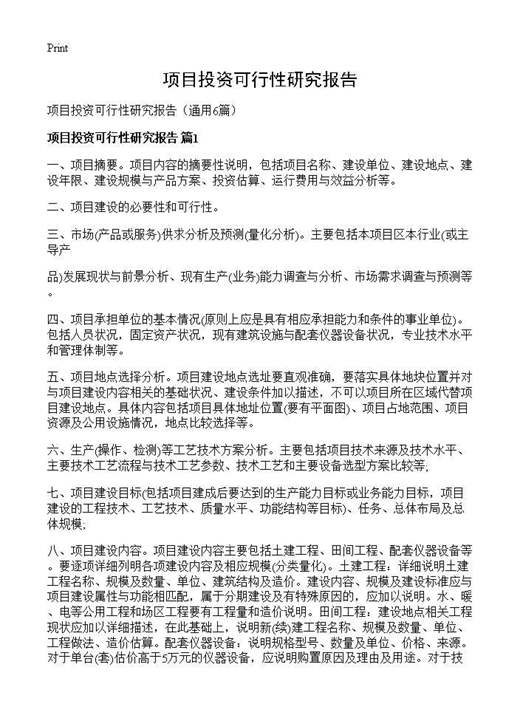 项目投资可行性研究报告