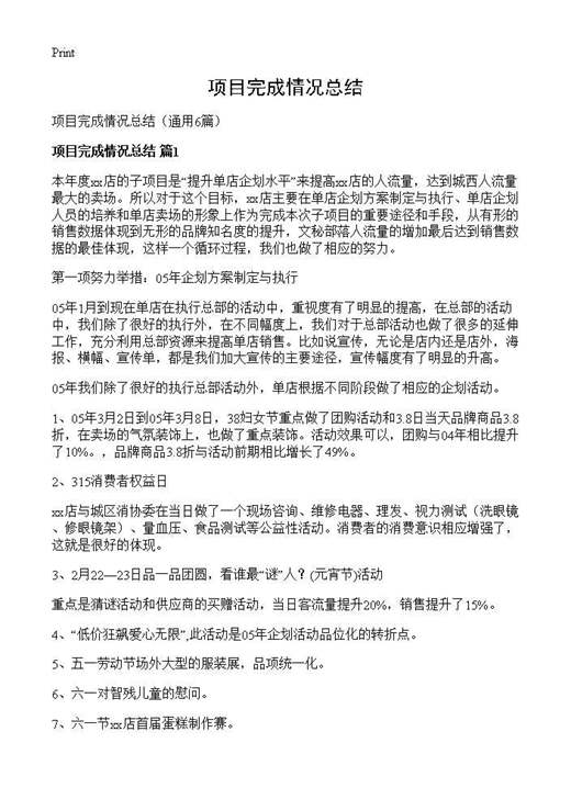 项目完成情况总结