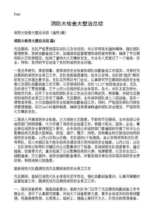 消防大检查大整治总结