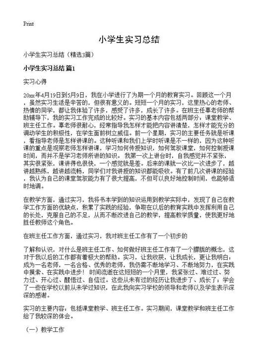 小学生实习总结