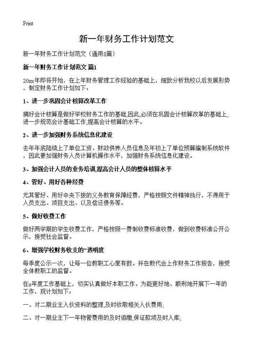 新一年财务工作计划范文