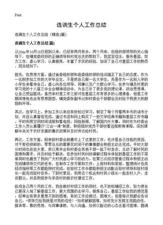 选调生个人工作总结