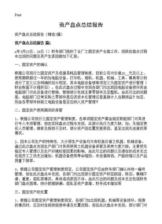 资产盘点总结报告