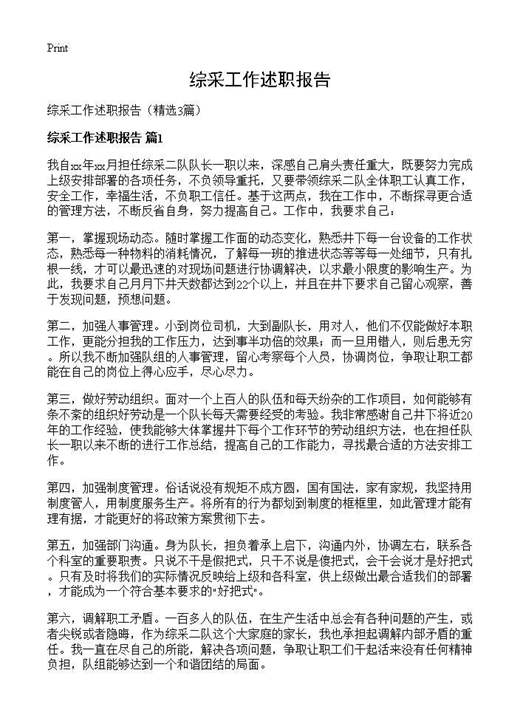 综采工作述职报告