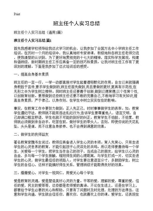 班主任个人实习总结