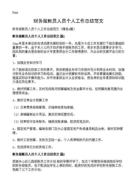 财务报账员人员个人工作总结范文