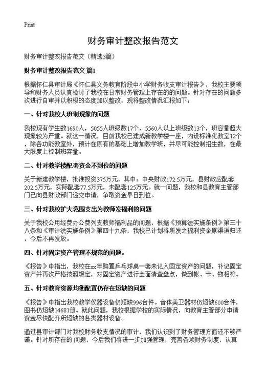 财务审计整改报告范文