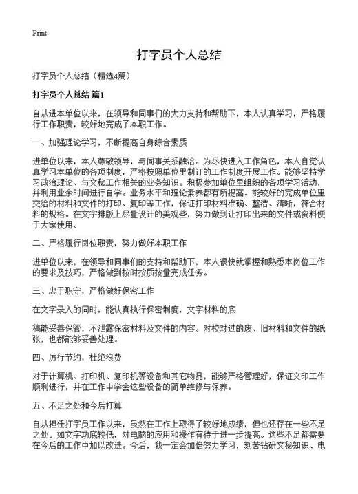 打字员个人总结