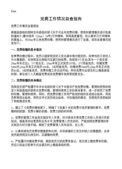 党费工作情况自查报告