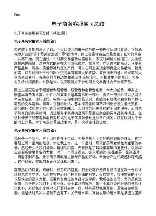 电子商务客服实习总结