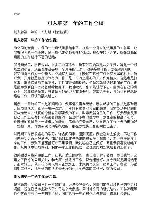 刚入职第一年的工作总结