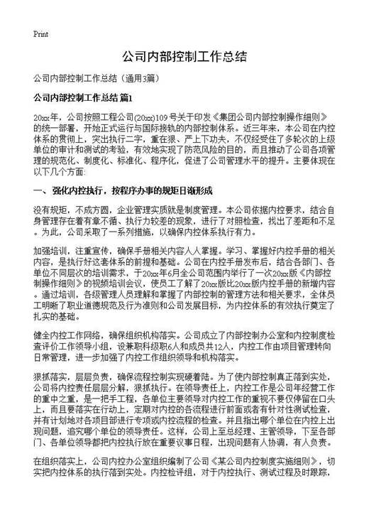 公司内部控制工作总结
