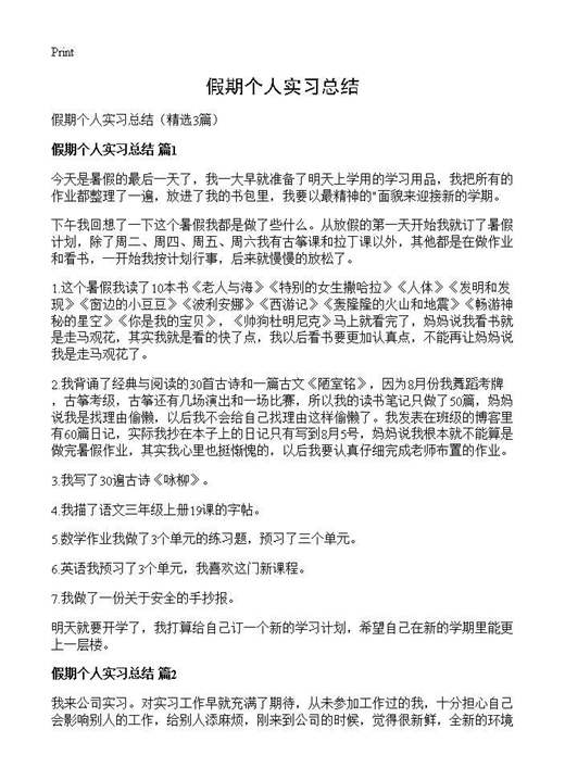 假期个人实习总结