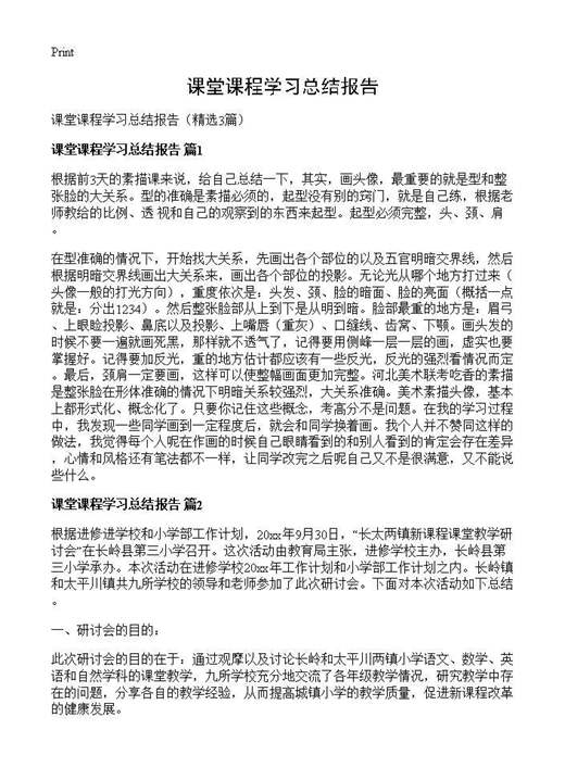 课堂课程学习总结报告