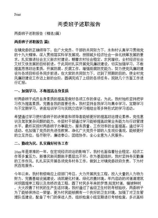 两委班子述职报告