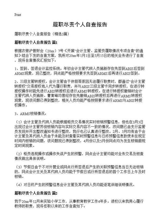 履职尽责个人自查报告