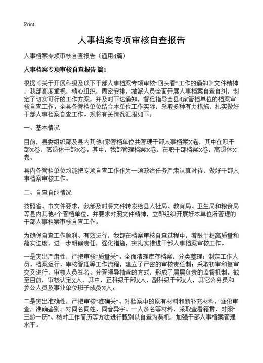 人事档案专项审核自查报告