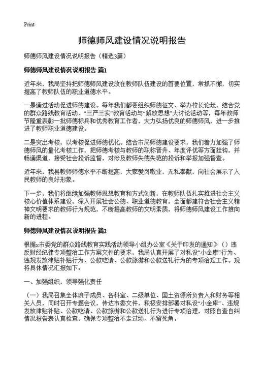 师德师风建设情况说明报告