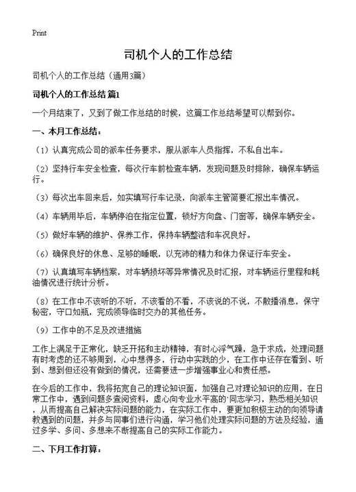 司机个人的工作总结