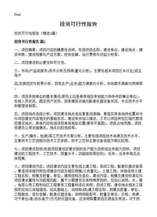 投资可行性报告