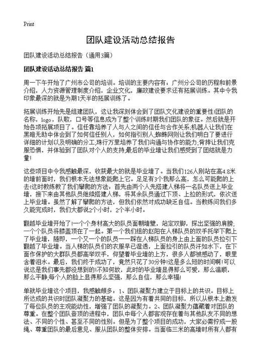 团队建设活动总结报告