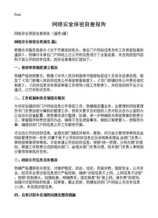 网络安全保密自查报告