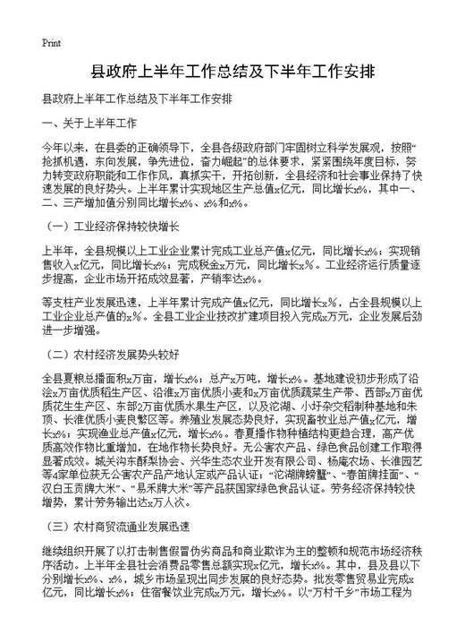 县政府上半年工作总结及下半年工作安排