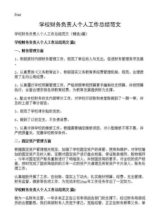 学校财务负责人个人工作总结范文