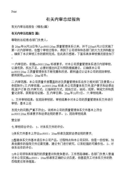 有关内审总结报告