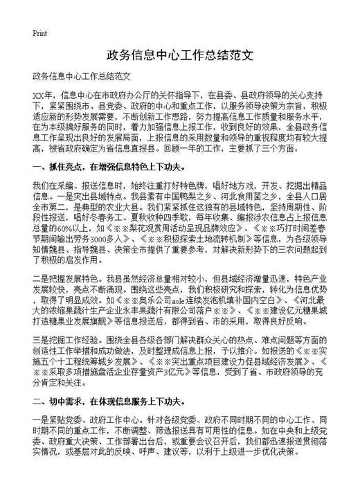 政务信息中心工作总结范文