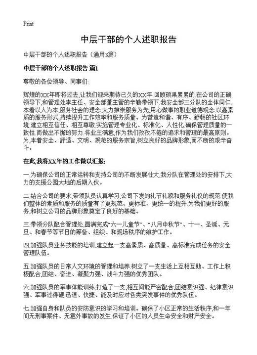 中层干部的个人述职报告
