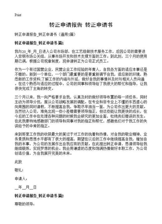 转正申请报告 转正申请书
