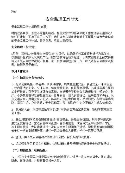 安全监理工作计划