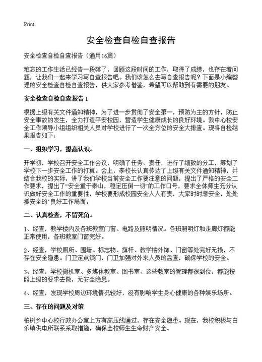 安全检查自检自查报告