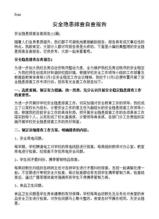 安全隐患排查自查报告