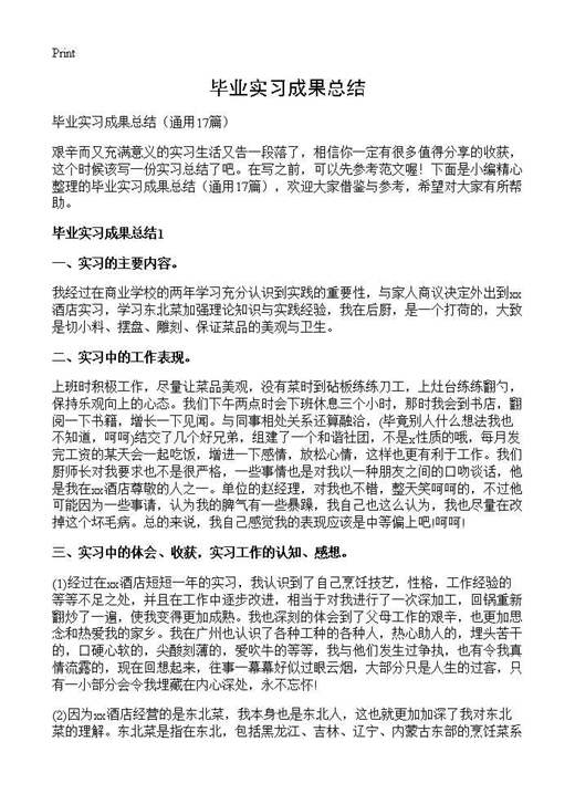 毕业实习成果总结