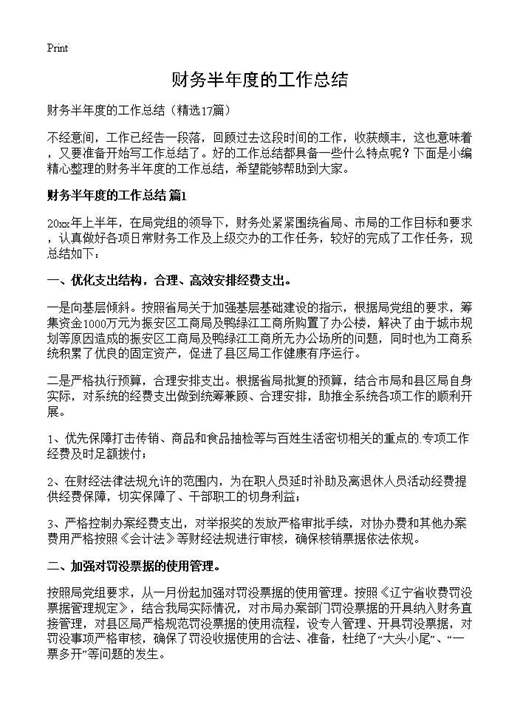 财务半年度的工作总结