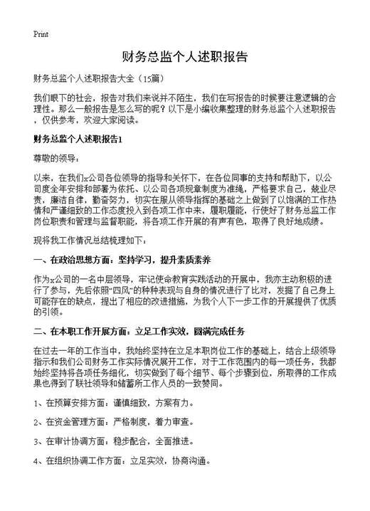 财务总监个人述职报告