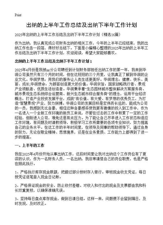 出纳的上半年工作总结及出纳下半年工作计划