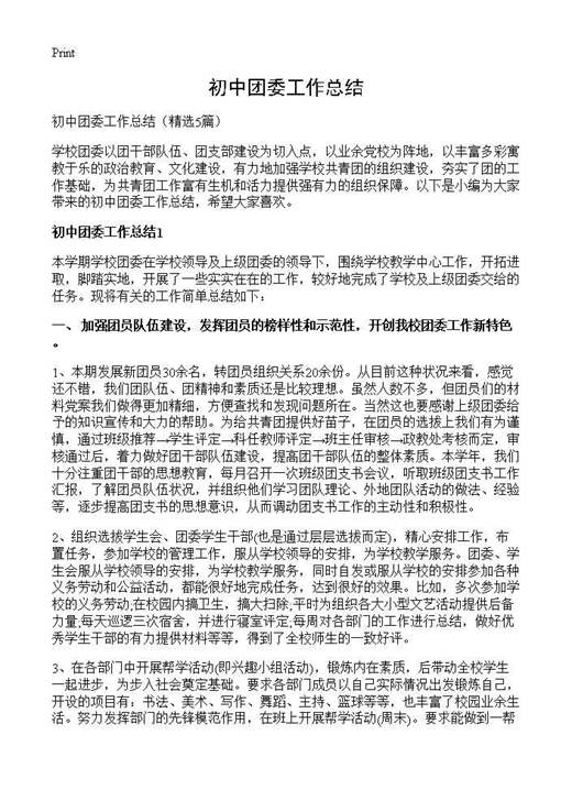 初中团委工作总结