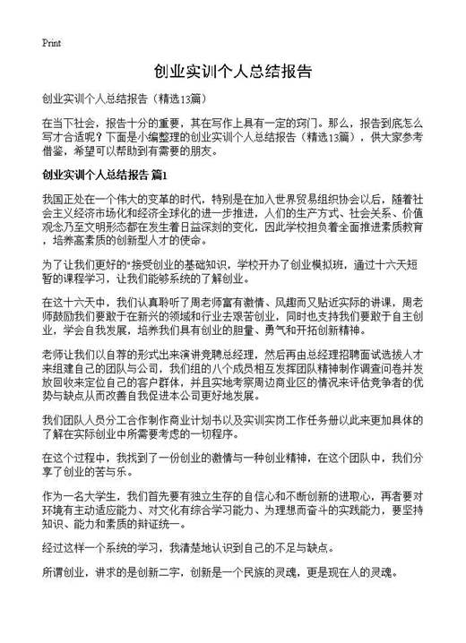 创业实训个人总结报告