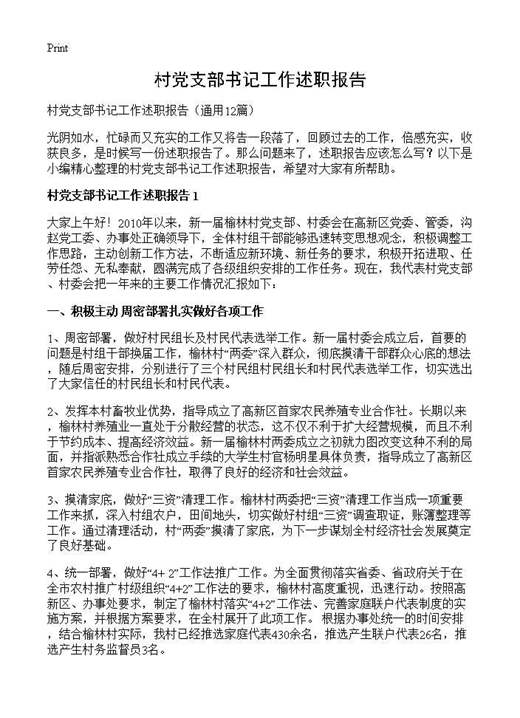 村党支部书记工作述职报告